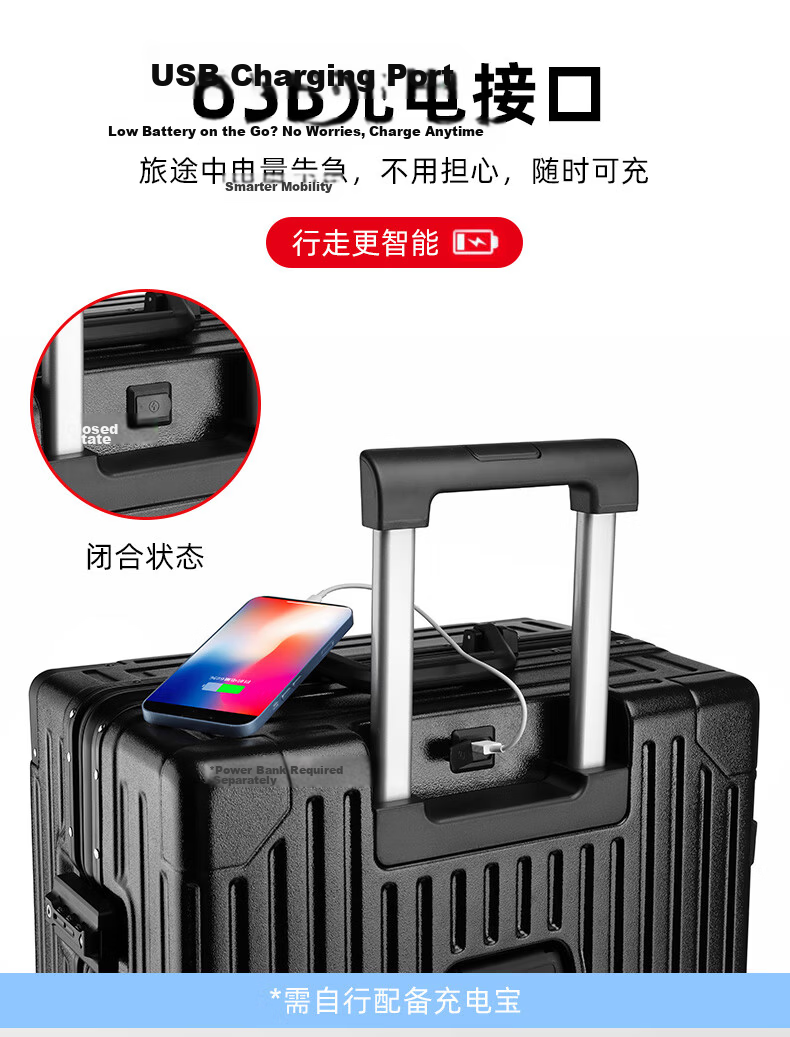 Baishikele Luggage, Aluminum Frame Suitcase for Men And Women, 28-Inch Travel Case, Large Capacity, Universal Wheels, Student Business Password Lock Leather Suitcase 8