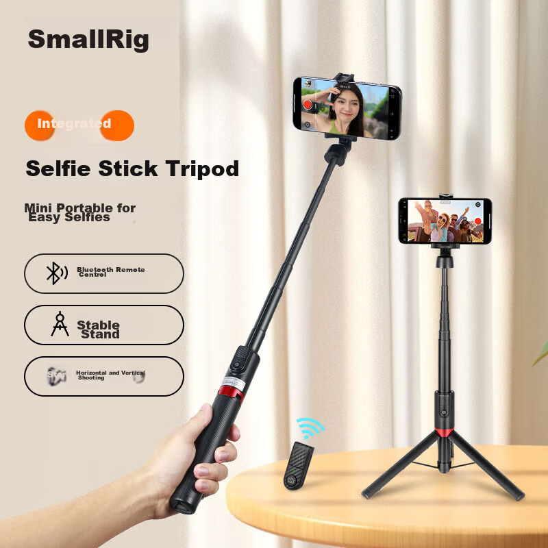 SmallRig 4309 Portable Selfie Stick Tripod Bluetooth Remote Control Desktop Live Streaming Vlog Extendable Stand Fill Light Phone Holder