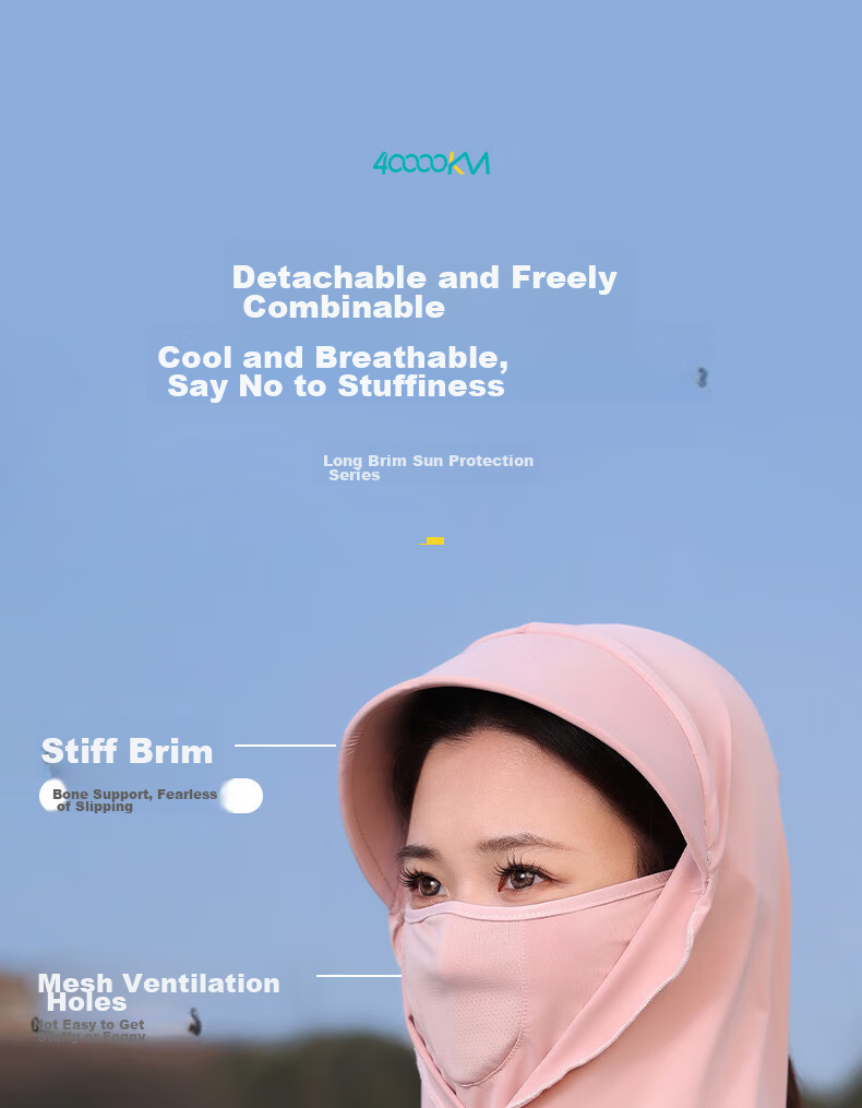 40,000 KM Summer Sunscreen Face Mask for Women UV Protection Neck Guard Cycling Breathable Light Gray Two-Piece Set 7