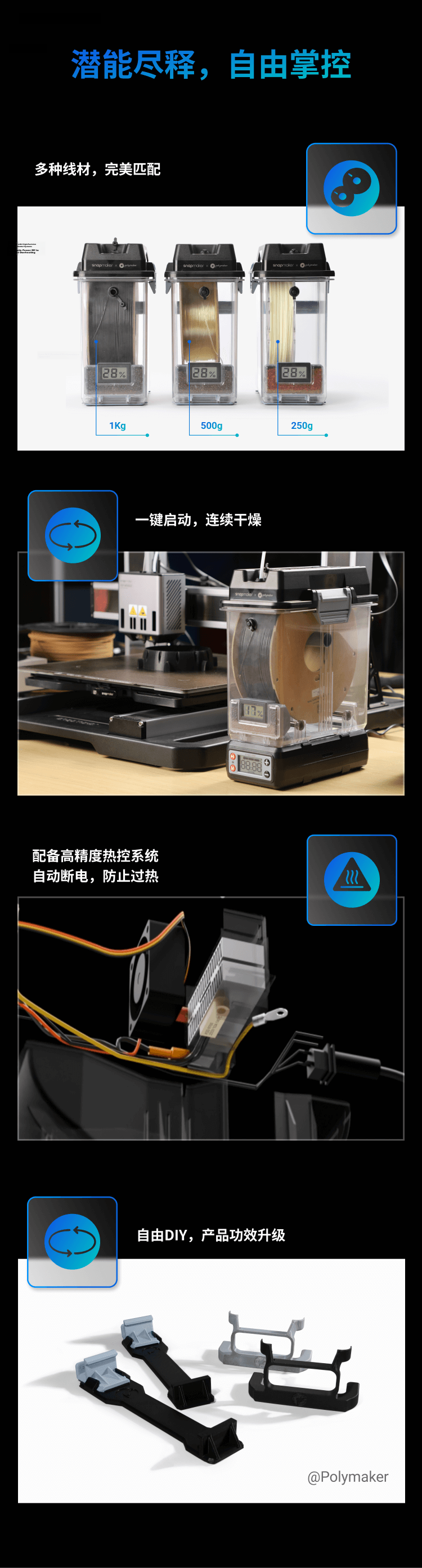 SNAPMAKER SnapDryer 3D Printer Accessories Drying Box Moisture-Proof Dust-Proof Three-Level Constant Temperature Dryer for PLA/PETG/TPU Co-Branded Edition 8