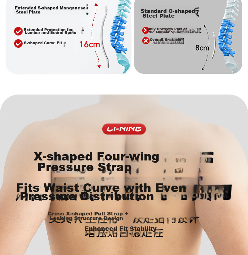 LI-NING Lumbar Support Belt Sports Waist Brace for Disc Herniation Lumbar Muscle Strain Steel Plate Support Fitness Waist Trainer Abdominal Binder Long Sitting Back Support 14
