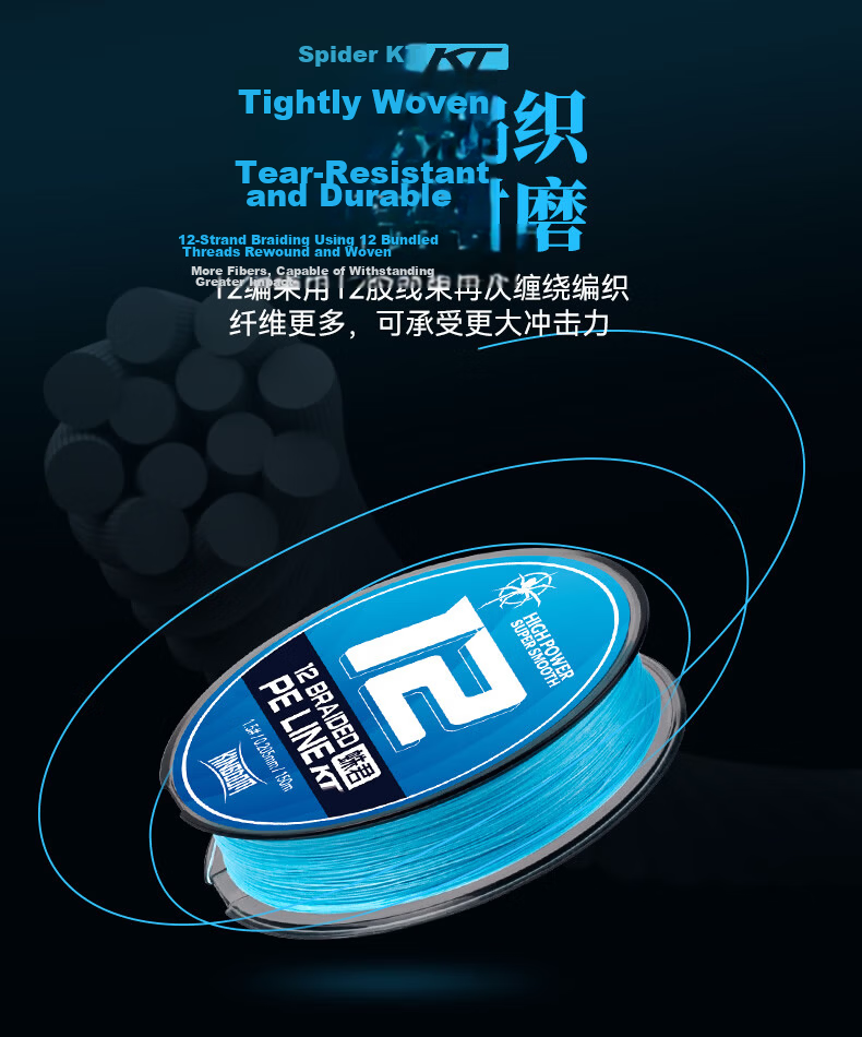 King Lure PE Fishing Line 12-Strand Blue 150m Size 1 Long Cast 8