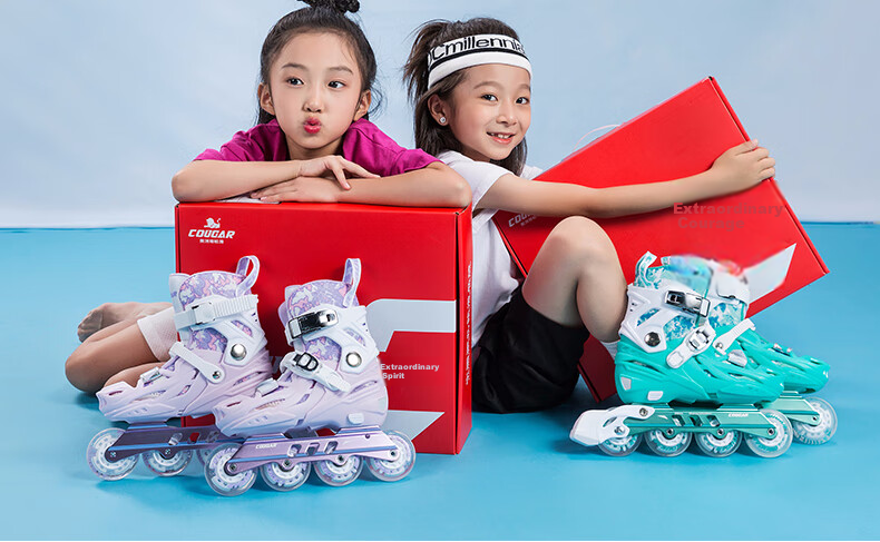 COUGAR Children's Adjustable Full-Flash Roller Skates, Flat Floral Casual Dual-Use Inline Skates, Purple And White, Size S (28-31) 13