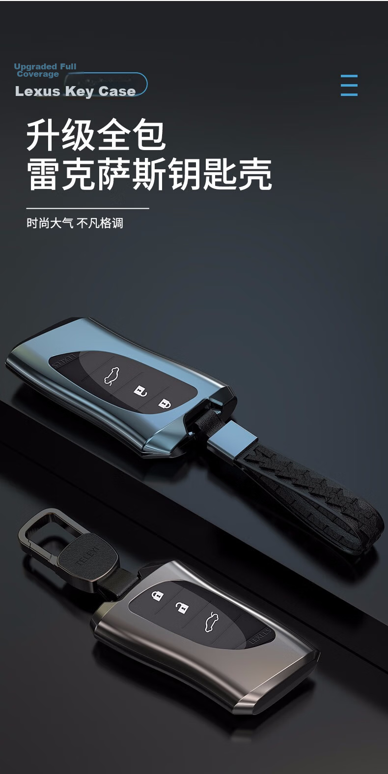 Digalun Lexus ES200 Car Key Cover UX260h Case NX300h Keychain RX450h Shell LS500h Premium CT200h Full Wrap Space Gray with Genuine Leather Buckle 2