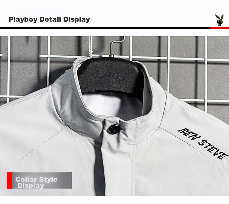 PLAYBOY Men's Jacket, Spring And Autumn Casual Stand-Collar Trendy Outerwear, Khaki Color, Size 3XL 14