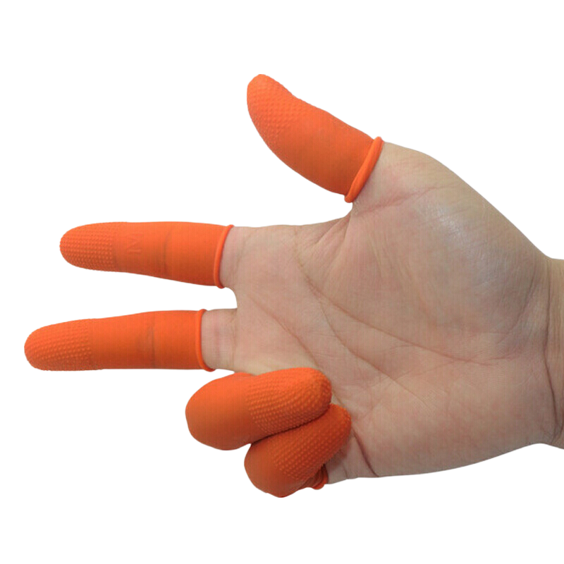 Houchuang Non-Slip Finger Cots, Latex Rubber Work Gloves, Thickened Wear-Resistant Anti-Slip, Orange, with Linen Dots [M/medium Size] 100 Pieces [Jingcang Fast Delivery]