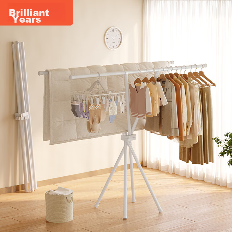 Yicai Nianhua Floor-Standing Double Rod Folding Clothes Drying Rack Balcony Garment Hanger Bedroom Clothes Rack Quilt Drying Rack 4250