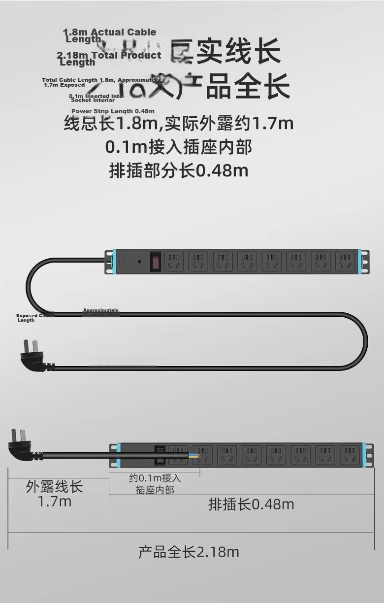 Kyfen PDU Desktop Gaming Cabinet Power Strip/power Bar/power Outlet Strip/power Extension Cord, 10A 6-Outlet Master Control, Total Length 3 Meters, Dual Switches 2