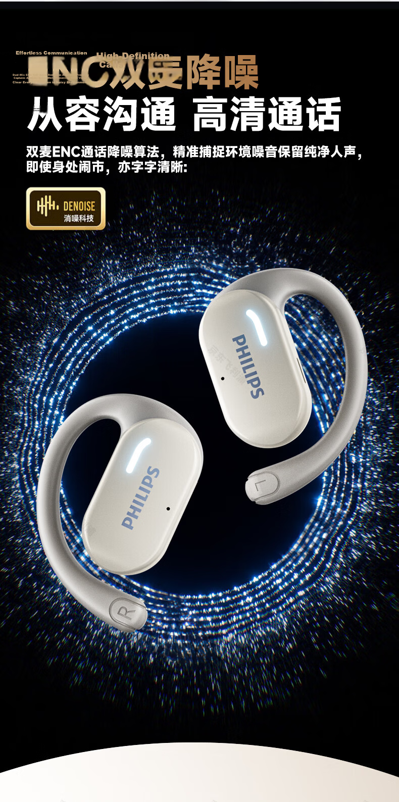 PHILIPS Bluetooth Headphones, Bone Conduction Concept, True Wireless, Over-Ear, Open-Style, Not In-Ear, Clip-On, for Sports And Running, Long Battery Life, High-End Noise Reduction, Universal Fit for Apple And Huawei - TAT1769 White 14