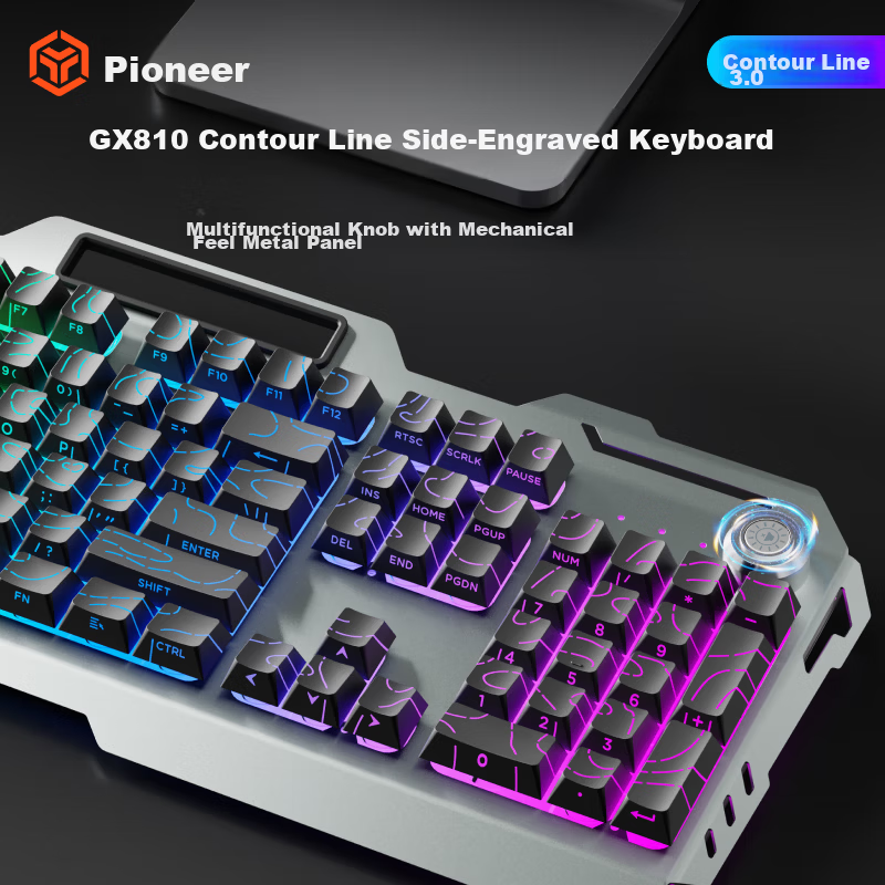 EWEADN GX810 Wireless Mechanical Feel Keyboard and Mouse Gaming Combo Rechargeable Desktop Laptop Membrane with Knob RGB Backlit 104-Key