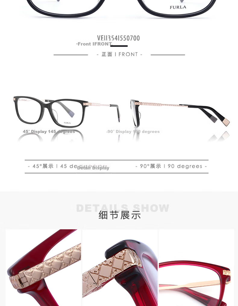 Furla Full-Rim Women's VFU354I Commuter Prescription Optical Glasses Frame 550700 Glossy Black 6