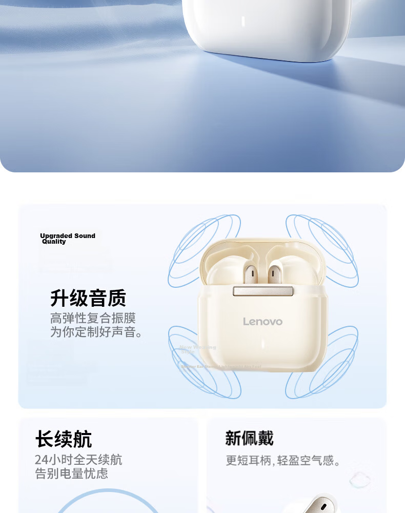 Lenovo [Ultra-Low Latency | E-Sports Grade] Gaming Headset, Bluetooth 5.4 Wireless Earphones, Semi-In Sound Positioning, RGB Lighting Effects, Long Battery Life, High-Definition Audio Quality, TG101 Moon Rock White 2