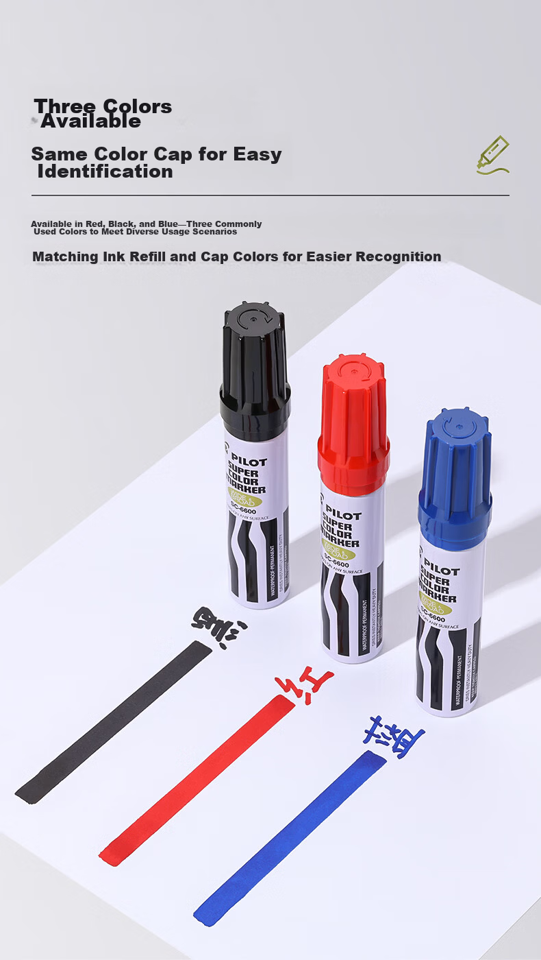 PILOT Oil-Based Marker Large Tip Pen Logistics Box Marker Thick Tip Waterproof Durable Signature Pen Office Construction Supplies SC-6600 Red Large Nib 6