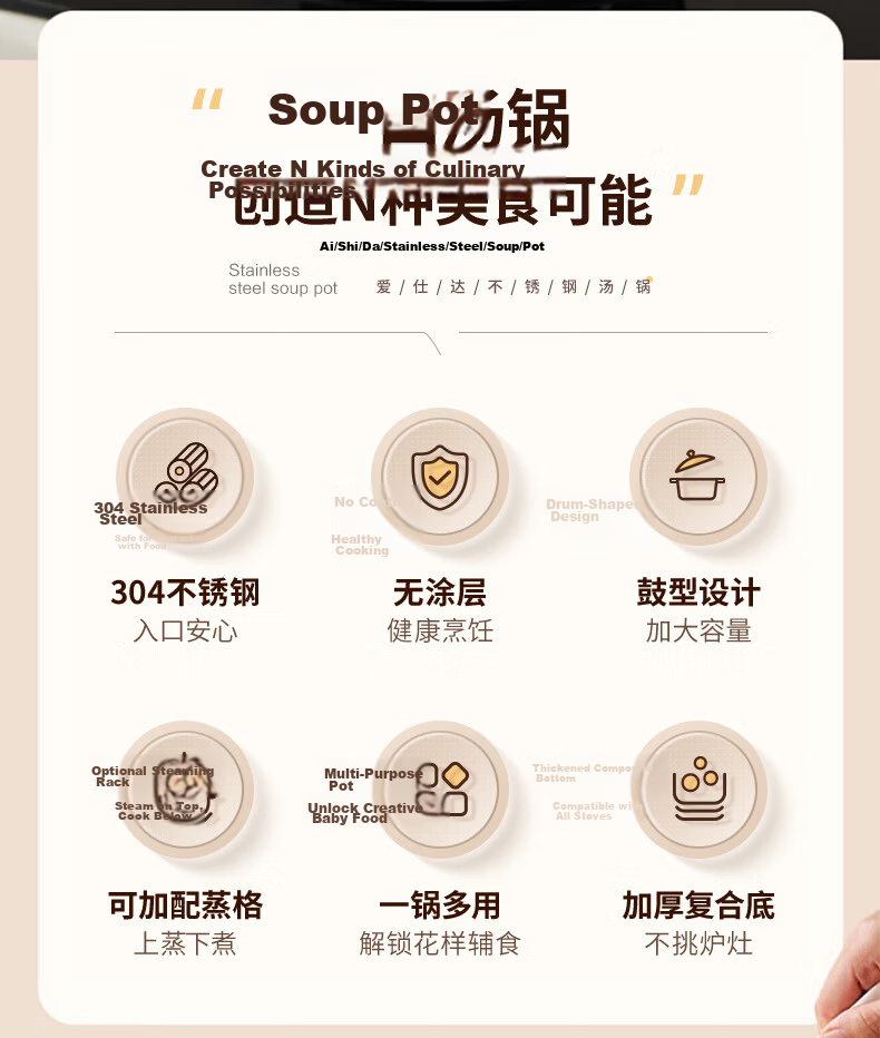 ASD Soup Pot, 304 Stainless Steel Small Steamer, with Steamer Insert Stew Pot, 24CM Gas And Induction Compatible Milk Pot B1-Z 4
