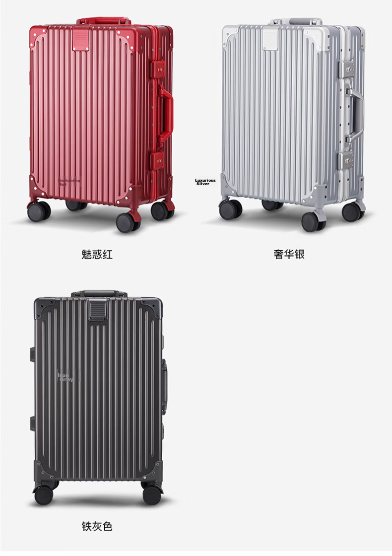ELLE France 20-inch Black Fashion Aluminum Frame Trolley Suitcase with Spinner Wheels TSA Lock Travel Luggage 18