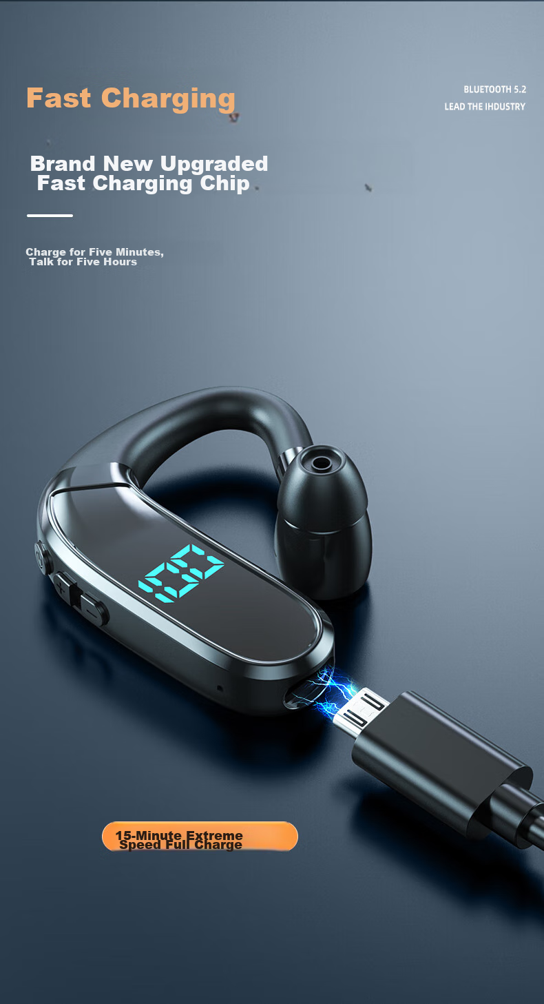 Guiyin Wireless Bluetooth Headphones, New Ultra-Long Standby Battery Life, Ear-Hook Style, for Sports Running Driving Calls, Noise Reduction, Large Battery Capacity Display, Suitable for Apple, OPPO, Xiaomi, Vivo, Honor 6