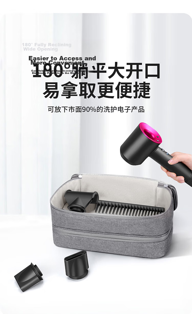 BUBM Compatible with Dyson Hair Dryer Storage Bag Portable Travel Makeup Bag Double-Layer Curling Iron Multifunctional Storage Pouch 9