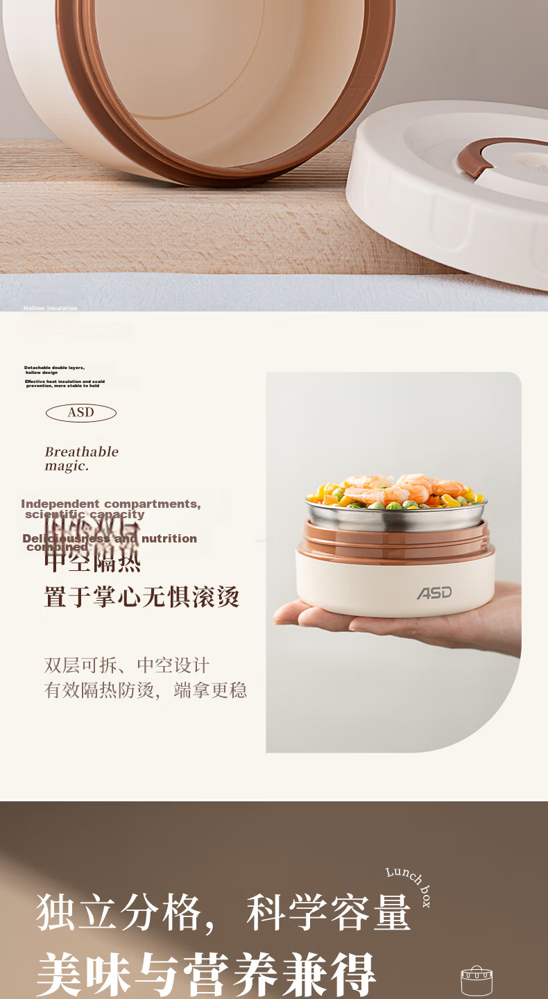 ASD Lunch Box Bento Box Microwaveable Portable Meal Box 4-Piece Set RWS04H10WG 4