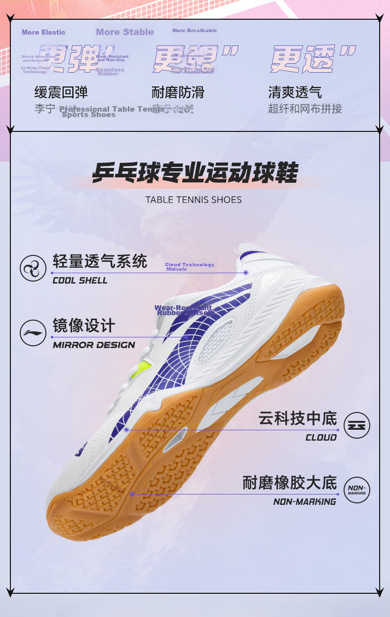 LI-NING Table Tennis Shoes Badminton Shoes Eagle Eye 2.0 National Team Competition Training Shoes White/Bright Blue Size 38 2