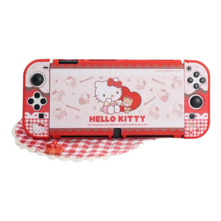 Jixiang Switch Protective Case Set Pure Innocence Gift Box OLED Protective Case Hello Kitty Collaboration Soft Silicone Case Storage Bag Joystick Caps Card Holder Tempered Glass Screen Protector Gift
