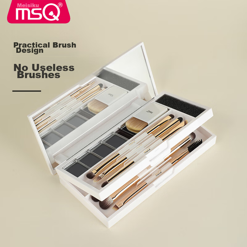 MSQ 8-Piece Double-Ended Makeup Brush Set Foldable Portable Blush Foundation Eyeshadow Concealer Brushes Beauty Tools