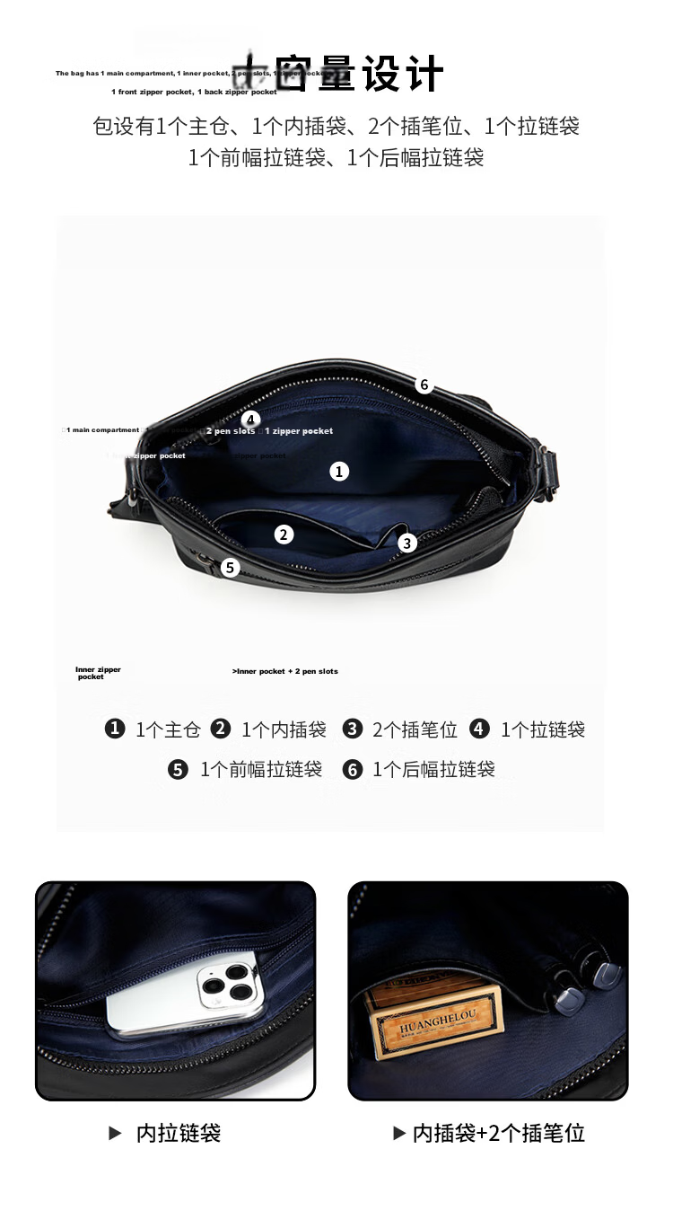 GOLF Men's Large Capacity Vintage Print Single Shoulder Crossbody Bag Vertical Style iPad Compatible Business Casual Small Square Bag Black Gift for Boyfriend and Father 8