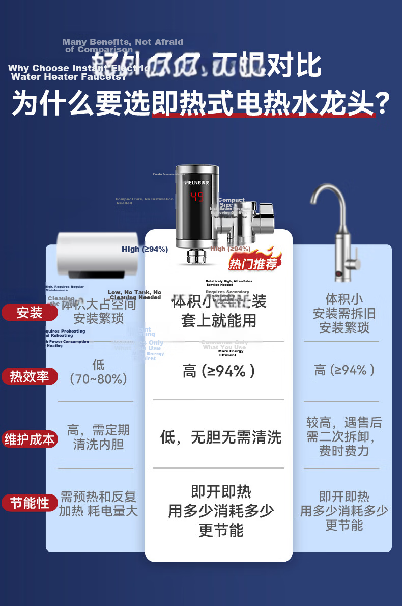 MeiLing Electric Instant Hot Water Faucet Quick Heating Kitchen Heater Plug-and-Play Electric Water Heater Hot and Cold Dual-Use Instant Heater MF-D309 with Leakage Protection 4