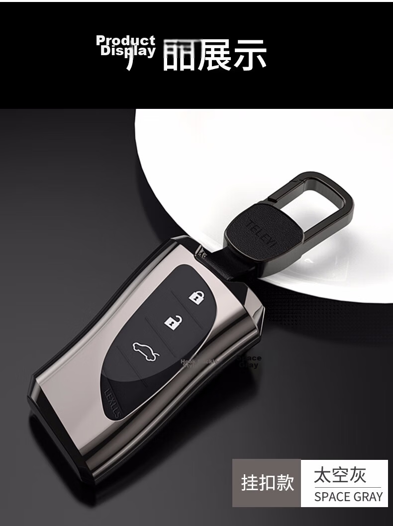 Digalun Lexus ES200 Car Key Cover UX260h Case NX300h Keychain RX450h Shell LS500h Premium CT200h Full Wrap Space Gray with Genuine Leather Buckle 13