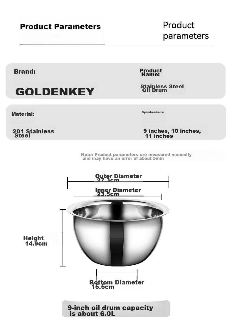 Golden Key Commercial Stainless Steel Thickened 11-Inch Oil Drum Oil Basin Oil Cylinder Chef Oil Container Seasoning Jar GK-YG110 6