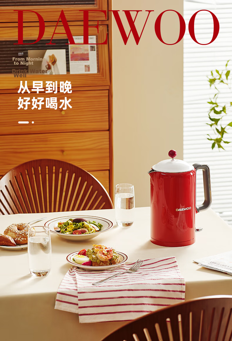 DAEWOO Retro Electric Kettle, Constant Temperature Water Kettle for Home Use, Hot Water Kettle, Insulated And Temperature-Controlled Milk Maker, Stainless Steel, 1.5L Large Capacity, Gift-Giving, EK01 Red Electronic Model 22