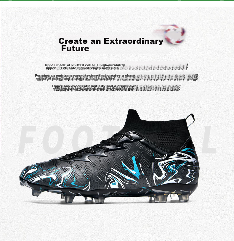 Shuangxing Men's High-Top Breathable FG Studded Professional Football Shoes Black Moon White 42 7