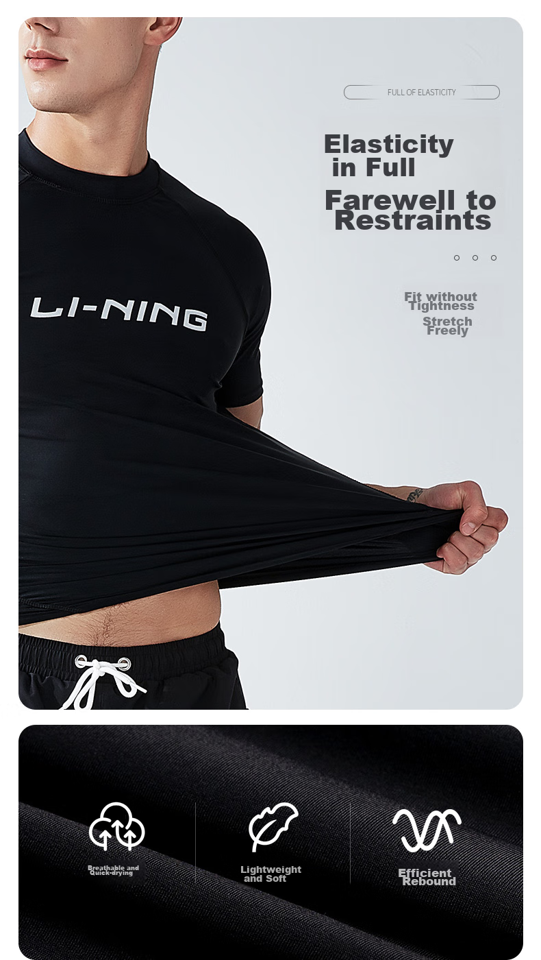 Li-Ning Men's Swimwear, Professional Quick-Dry Swimming Trunks, Men's Swimwear Set 25-69, Short-Sleeve Set, Black, XXXL 3