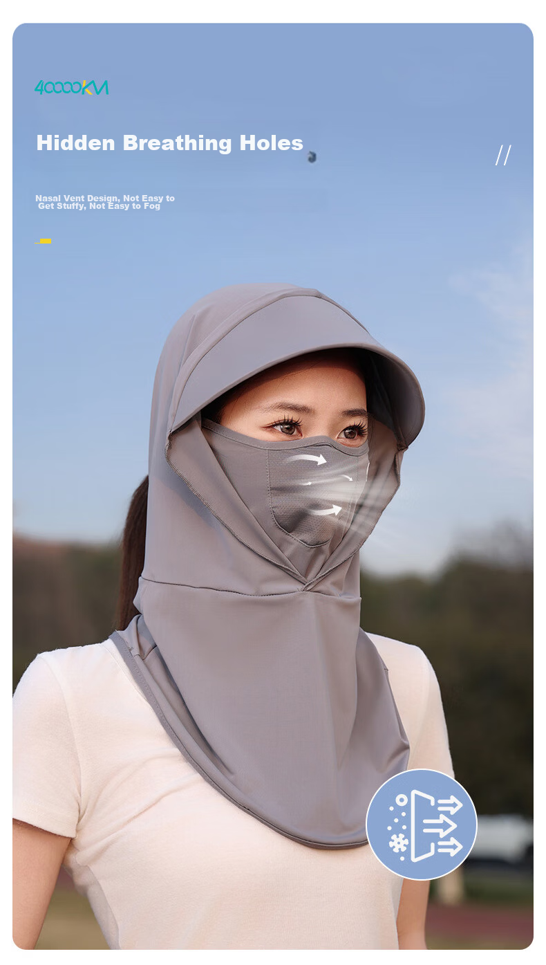 40,000 KM Summer Sunscreen Face Mask for Women UV Protection Neck Guard Cycling Breathable Light Gray Two-Piece Set 9