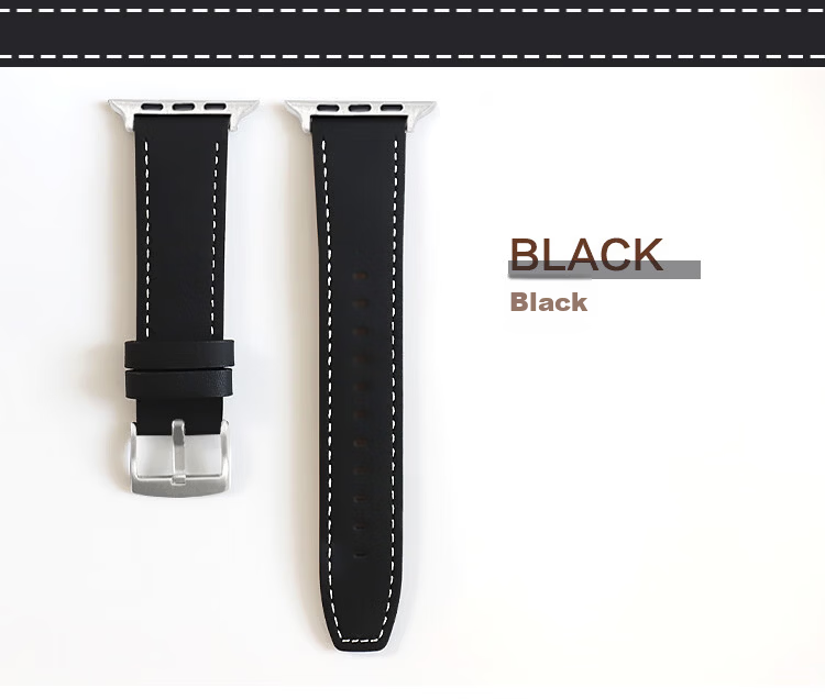 MSSM Compatible Apple Watch Band, Hermes Style IWatch S12 Cowhide Genuine Leather Strap for Ultra4/S11/10/9/Se3, Black, 44-49mm 10