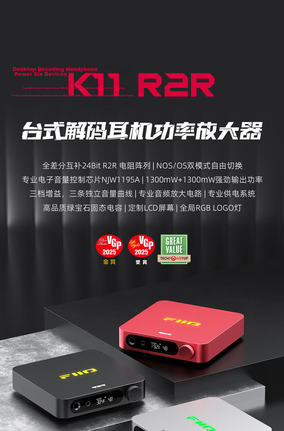 FiiO K11 R2R Desktop DAC Headphone Amplifier DSD Decoder Integrated HiFi Amplifier Titanium Color 1