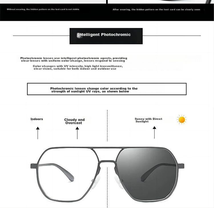 LESCA LUNETIER New High-End Men's Square Sunglasses, Polarized Sunglasses, UV Protection, Driving Glasses, Driver's Photochromic Lenses 6
