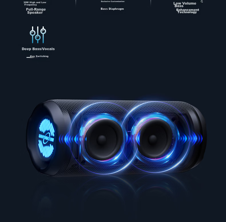 WANYINBA M6 Bluetooth Speaker, 30W Power, High Volume, Outdoor Portable Waterproof Small Speaker, Car-Mounted Cycling, High-Quality Sound, Ultra-Heavy Bass, Blue Flagship Versio 9