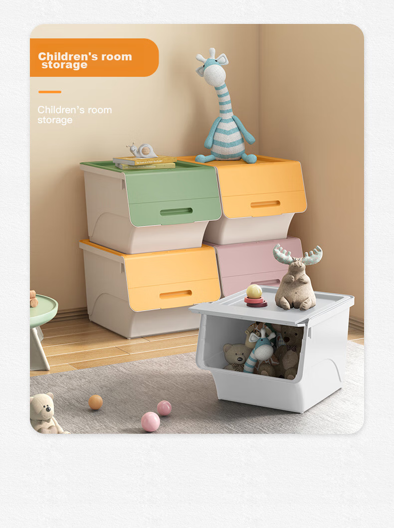 JEKO&JEKO Front-Opening Flip Lid Toy Storage Box, Children's Clothing Organizer, Snack Storage Container, 34L, Set of 3, Gree 19