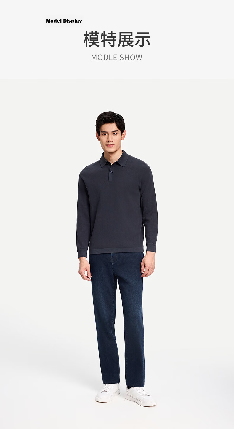 Goldlion Wool Blend Autumn Winter Long Sleeve Knit Sweater Men Solid Color Fashion Textured Pullover Blue Gray XL 27