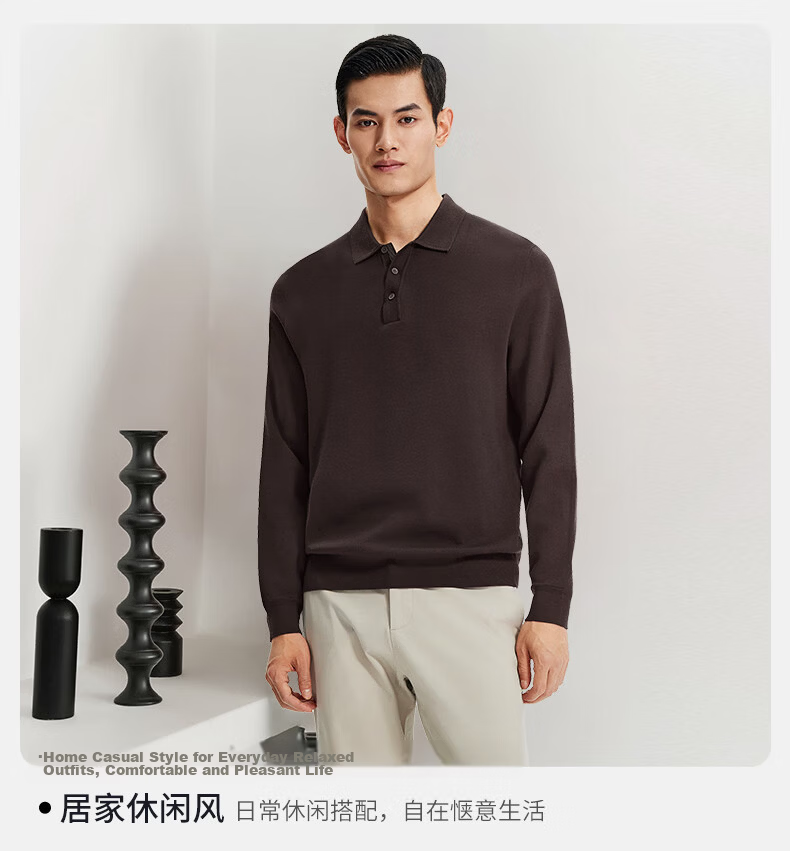 Goldlion Wool Blend Autumn Winter Long Sleeve Knit Sweater Men Solid Color Fashion Textured Pullover Blue Gray XL 9