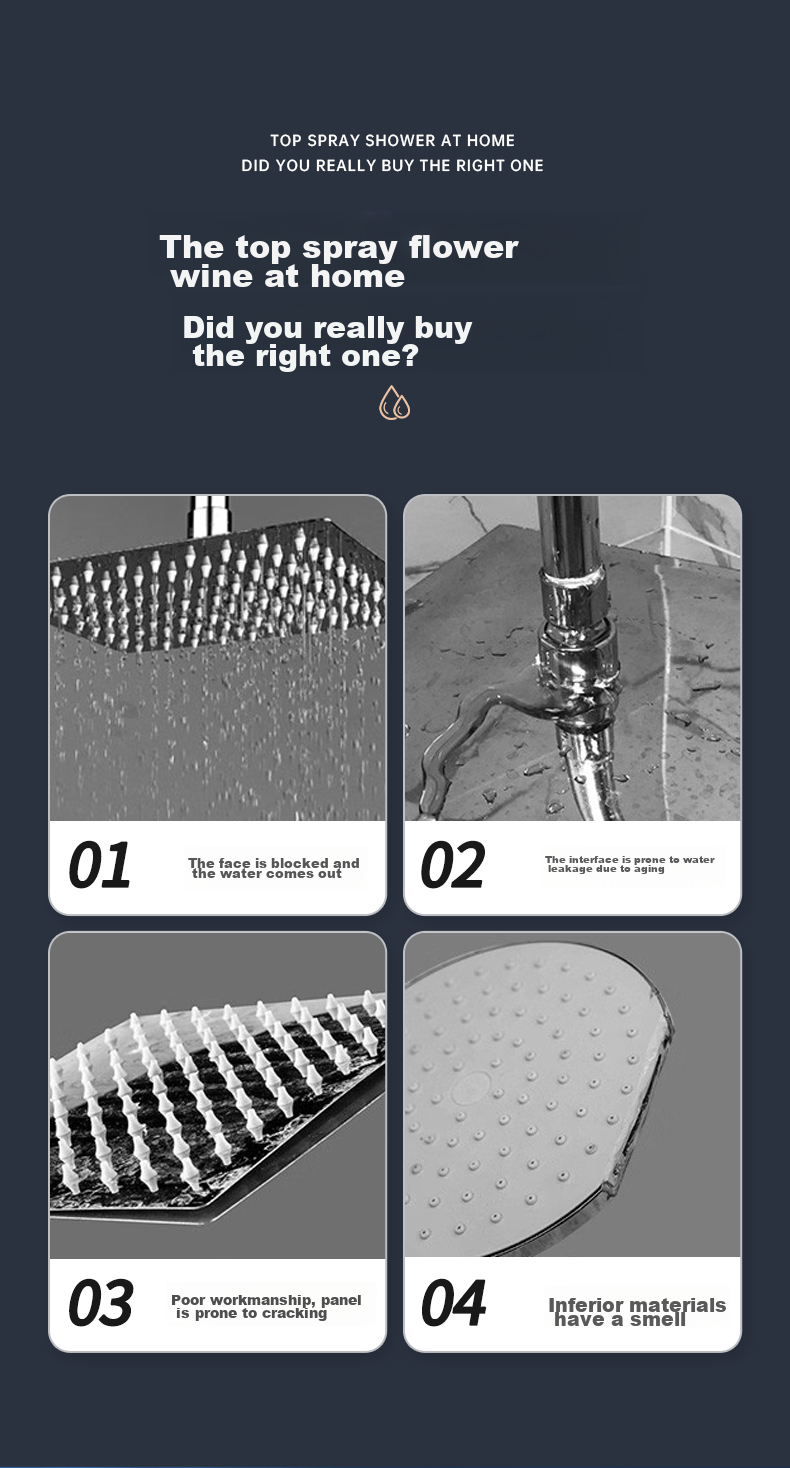 Muvi Shower Head, High-Pressure Handheld Shower Sprayer, Square Large Top Spray Universal Accessory 3