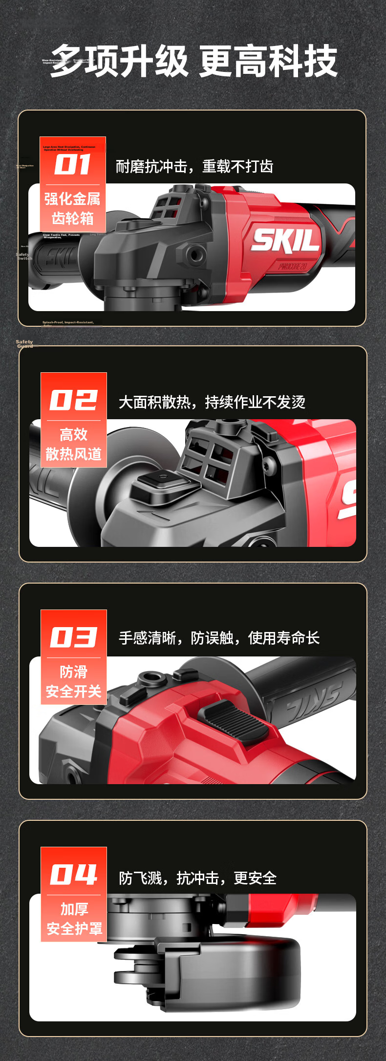 SKIL Lithium Brushless Slim Handle Angle Grinder Metal Stone Cutting Grinding Rust Removal Polishing Hand Grinder 2990 9