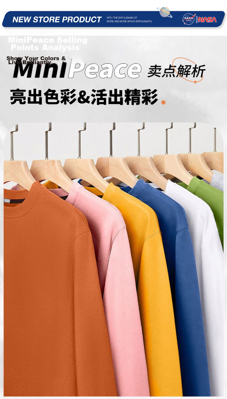 NASA GISS Sweatshirt for Men, Spring And Autumn American Heavyweight Long-Sleeve T-Shirt, Retro Round Neck Top for Students, Men's Clothing, White, 3XL 5