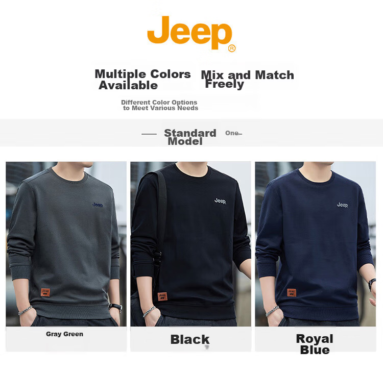 JEEP Men's Sweatshirt, Spring And Autumn Trendy Loose Long-Sleeve T-Shirt, Men's Base Layer Clothing, Royal Blue, Size L 8
