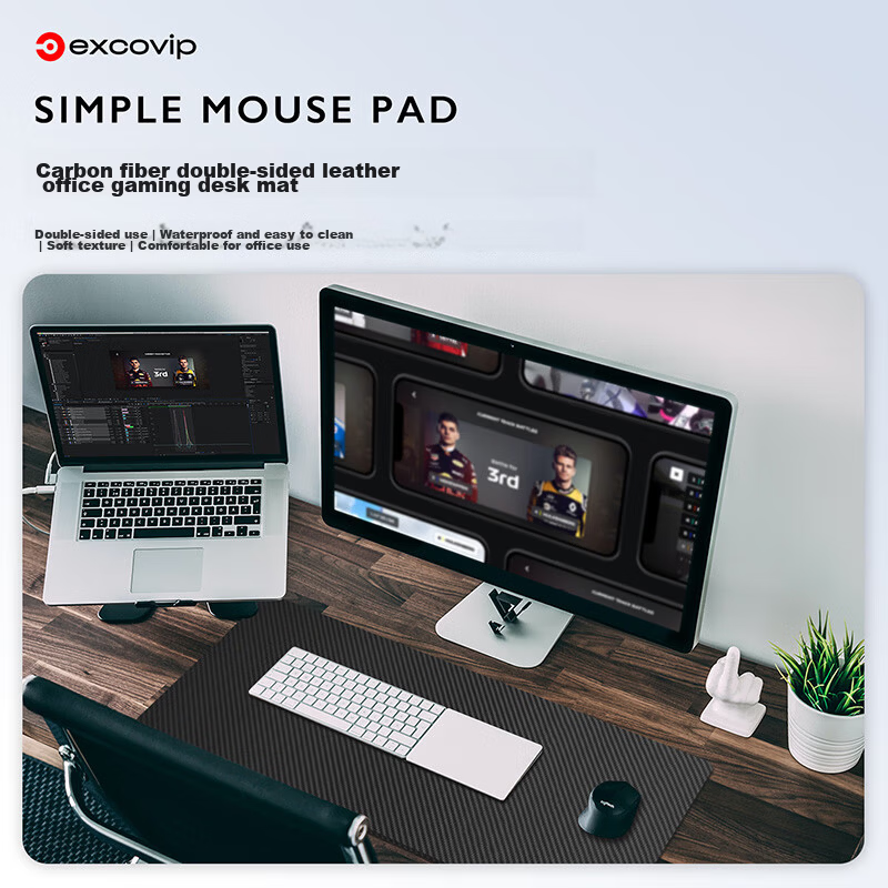 EXCO Carbon Fiber Mouse Pad Desk Mat Double-Sided Waterproof Laptop Office Computer Desk Large PU Leather Texture Gaming Keyboard Mat 0107 2