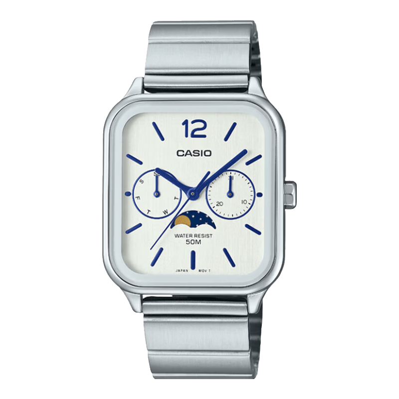 CASIO Watch Men Women Moon Phase Small Square Business Student Couple Gift MTP-M305D-7A