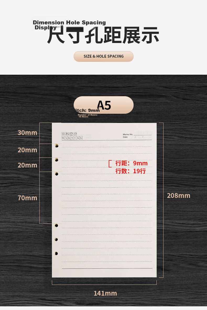 SHEN SHI A5 Refill Notebook Paper for 6-Hole 25-Size Loose-Leaf Notebook, Premium Beige Paper, 90 Sheets, Ruled Lines 925 3
