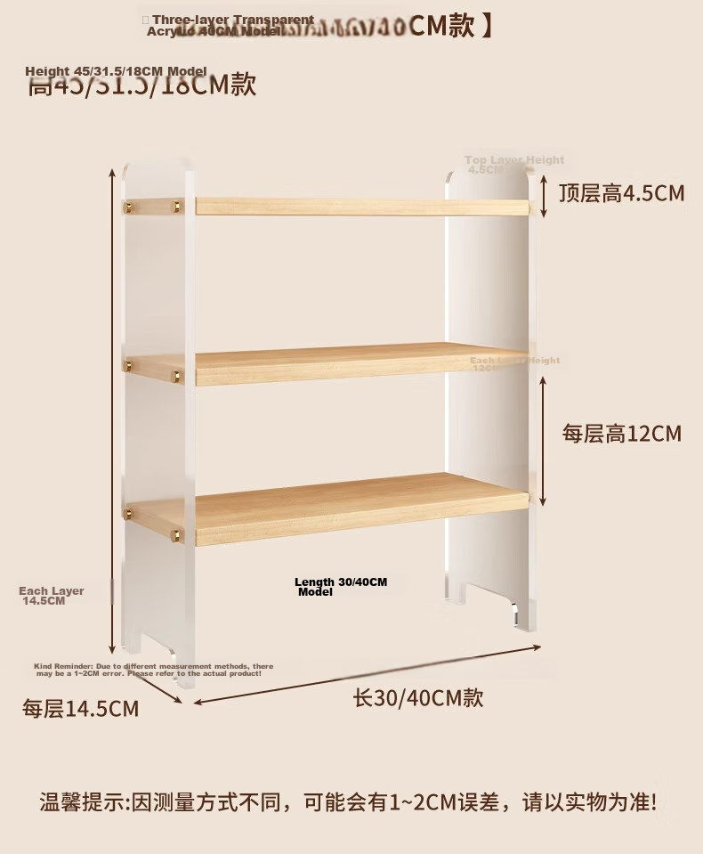 XIAOJIANGCAI Acrylic Desktop Storage Rack Double-Layer Bookshelf Multi-Layer Desk Organizer for Student Dormitory Office 40cm 16