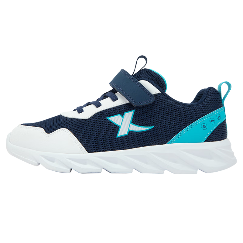 XTEP Kids Basic Sports Shoes Student Versatile Velcro Running Shoes Night Blue/XTEP White/Smart Blue Size 35