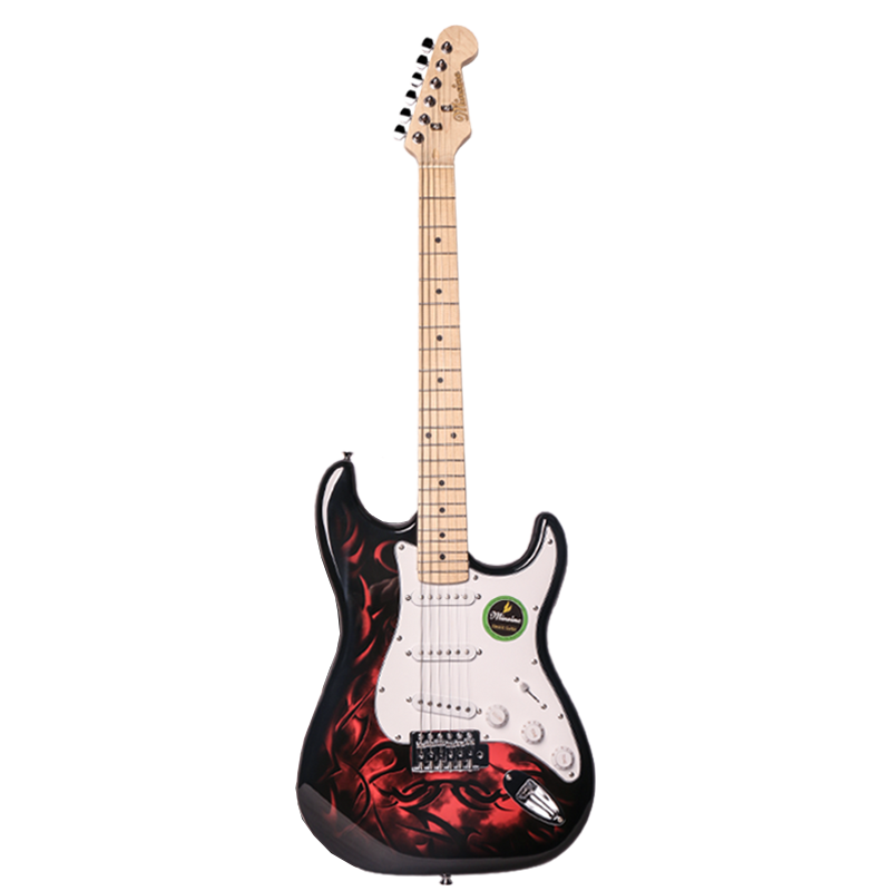 Minsine Moyin/Flaming Red Duke Advanced Single Tremolo Electric Guitar Set with Beginner and Intermediate Learning Materials
